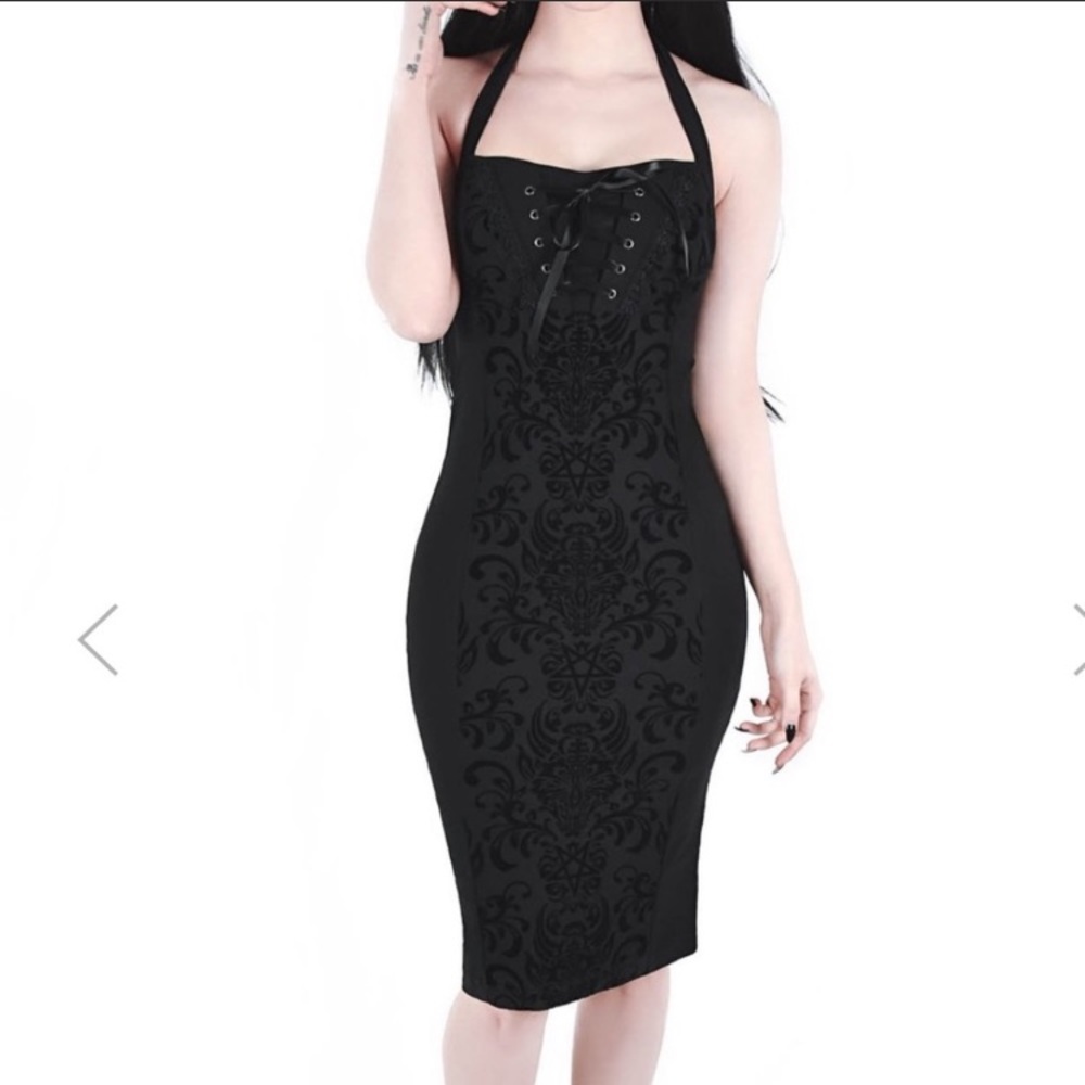 Killstar black halter fitted dress - NWOT